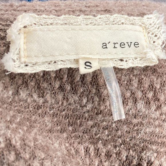 Anthropologie S A'reve Brown Wool Blend Knit Bow Back Crochet Lace‎ Trim Sweater - Picture 3 of 4